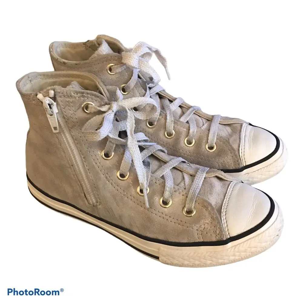 Converse Chuck Taylor Hi Side Zip Suede Leather Grey Sneakers Youth Sz 2 659019C
